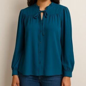 DKNY Top Women's Size 2XL Teal Long sleeve Lightweight Business Casual NWOT